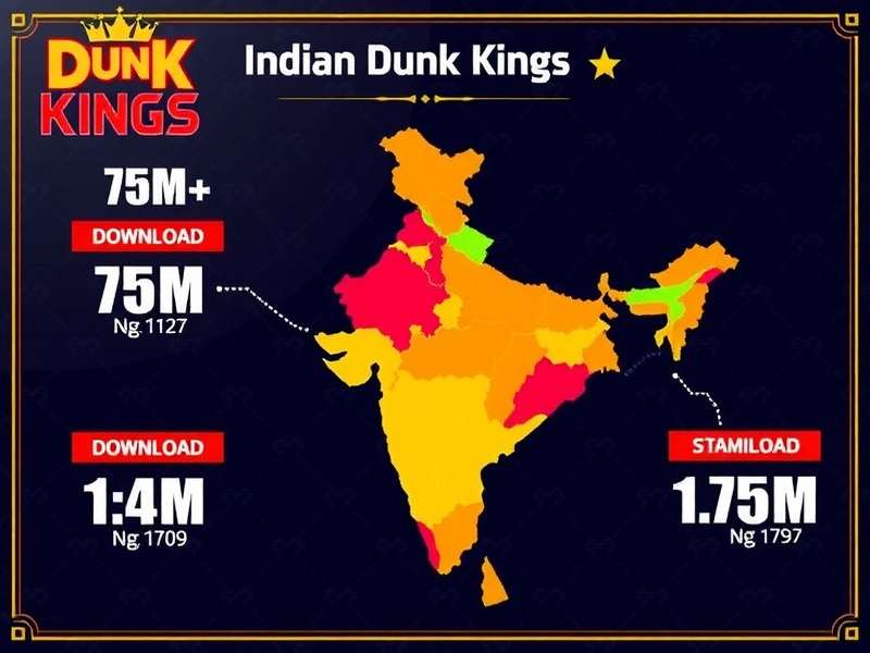 Indian Dunk Kings download statistics showing 75M+ downloads across Indian states